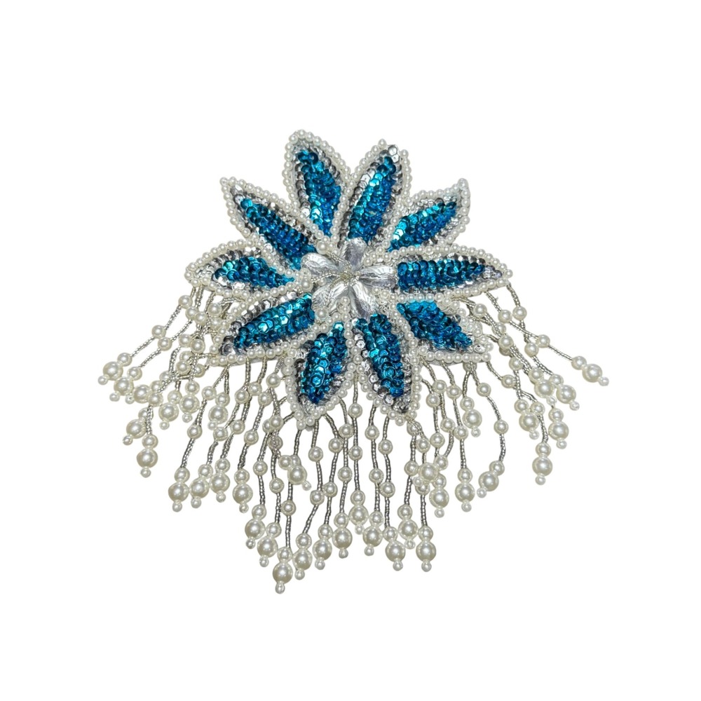 Sequin Flower Applique Beaded Pearl Fringe Embellishment DIY Craft